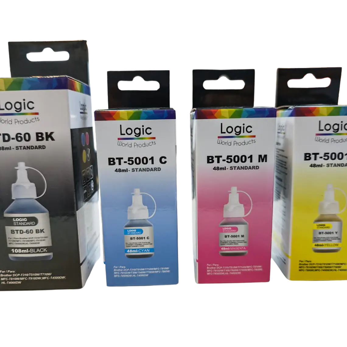 Pack 4 Tintas Alternativas Brother BT-D60 + BT-5001 CMYK | Negro y Colores Compatible 1