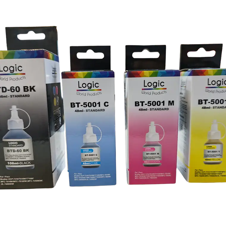 Pack 4 Tintas Alternativas Brother BT-D60 + BT-5001 CMYK | Negro y Colores Compatible 1