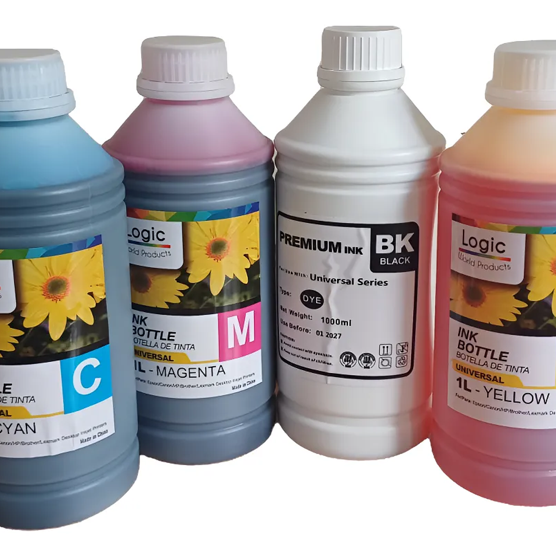 Pack Tintas Universales 1 Litro x 4 Colores (Negro + Cian + Magenta + Amarillo) 2