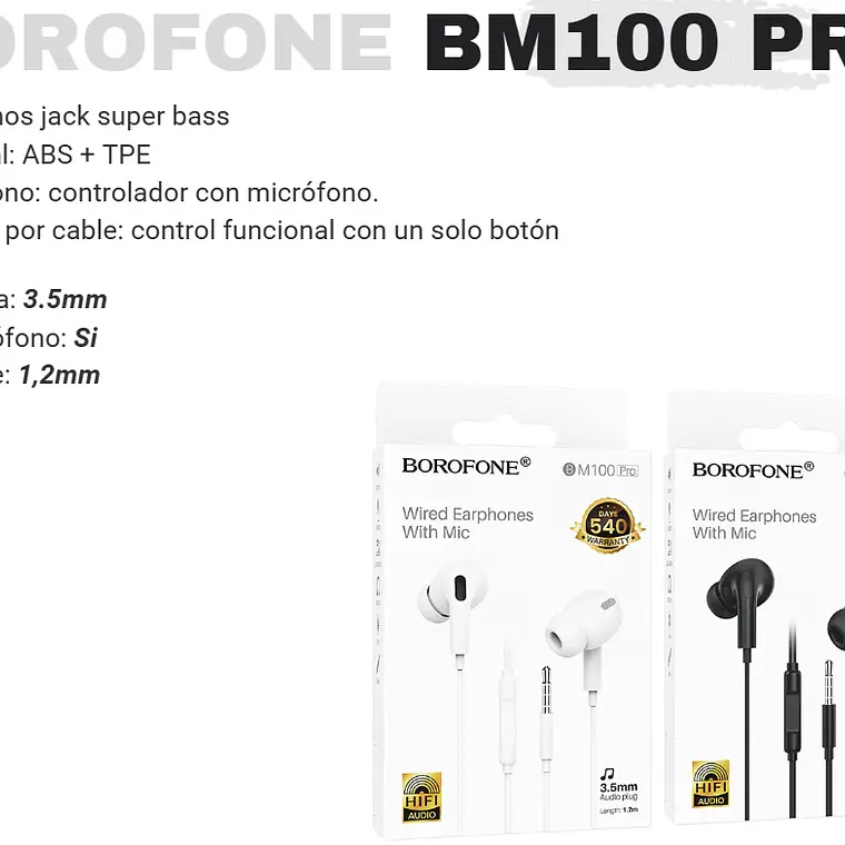 450 Audifonos Con cable Jack 3.5 BM100PRO 1