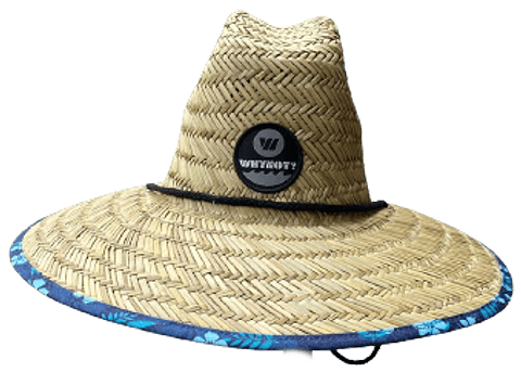 Sombrero de paja con forro flores azul M-57cm