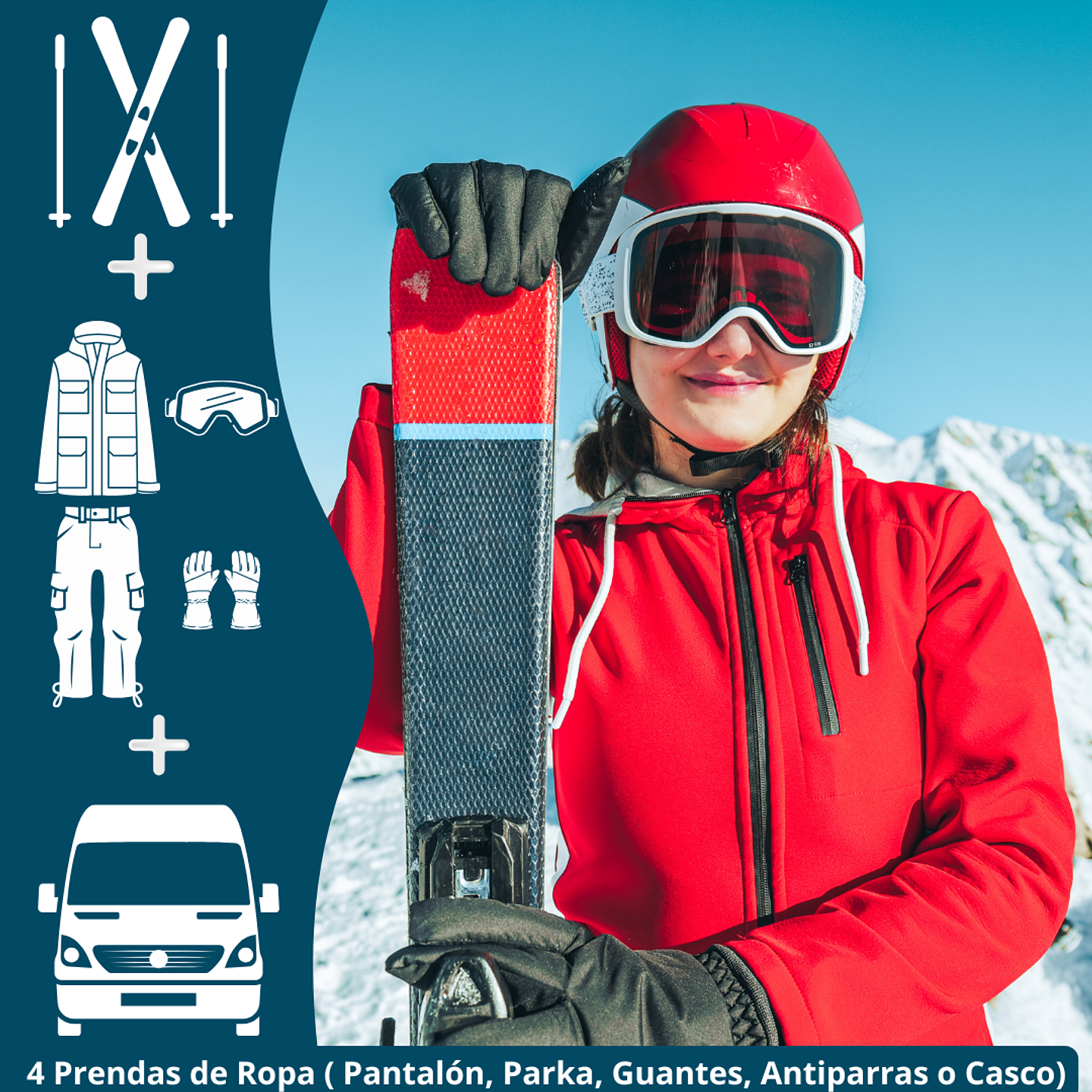 Transporte + Equipo de Ski Básico Promo + Ropa 4 Prendas   1