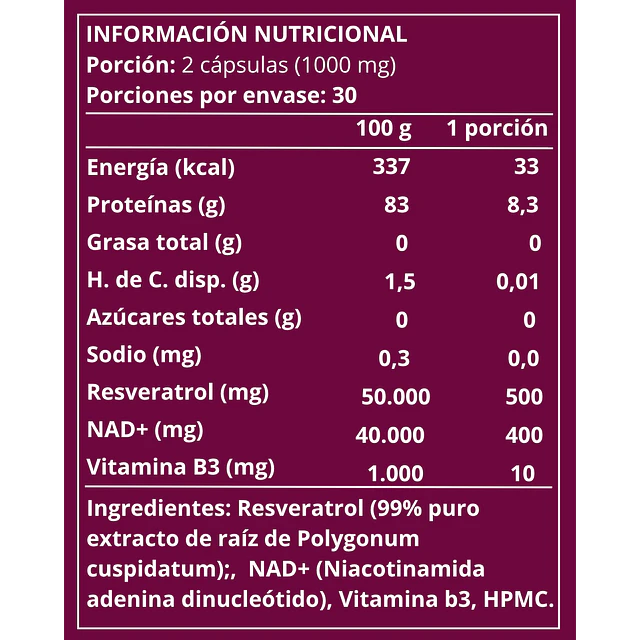 Nad+ Resveratrol 60 cápsulas vegetales