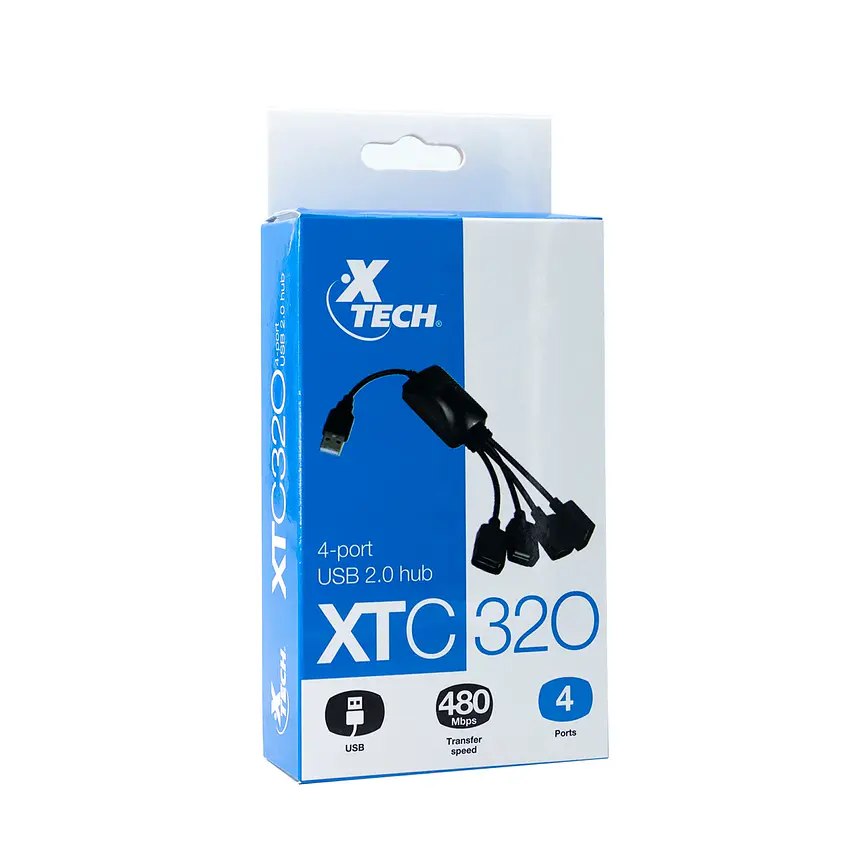 HUB USB XTech XTC-320, 4 Puerto USB Tipo-A Hembra Color negro 1