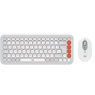 Kit Teclado y Mouse Inalámbricos Logitech POP Icon Combo - Blanco Crudo y Naranja Español