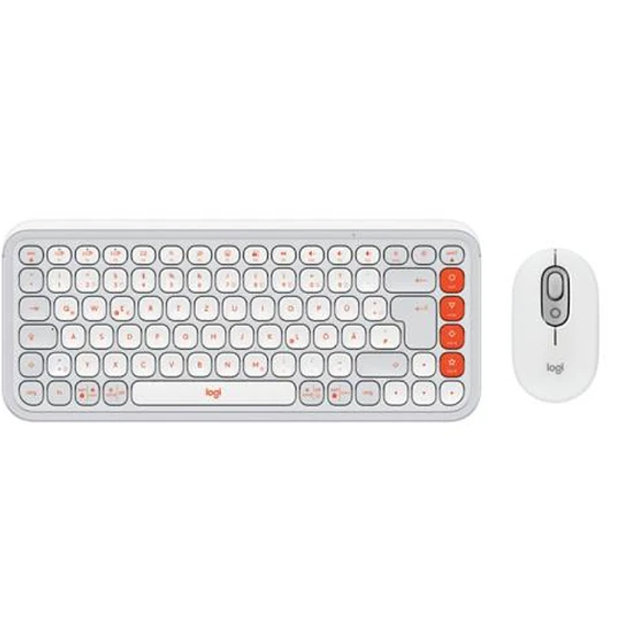 Kit Teclado y Mouse Inalámbricos Logitech POP Icon Combo - Blanco Crudo y Naranja Español 1
