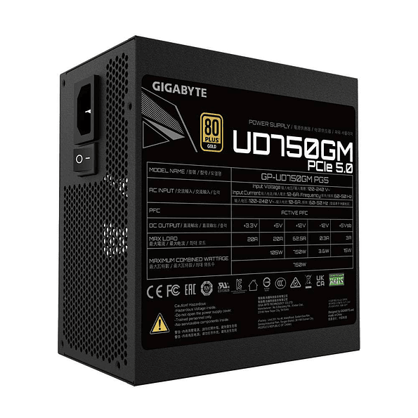 Fuente de Poder Gigabyte UD750GM PG5 750W 80 Plus Gold ATX 3.0 3