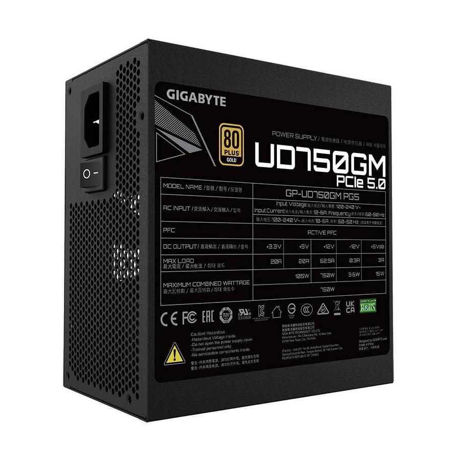 Fuente de Poder Gigabyte UD750GM PG5 750W 80 Plus Gold ATX 3.0 3
