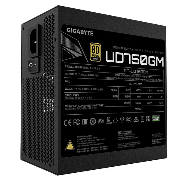 Fuente de Poder Gigabyte GP-UD750GM 750W 80 Plus Gold ATX 3