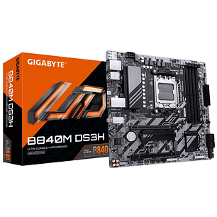 Placa Madre Gigabyte B840M DS3H AM5 DDR5 8200MHz mATX PCIe 4.0
