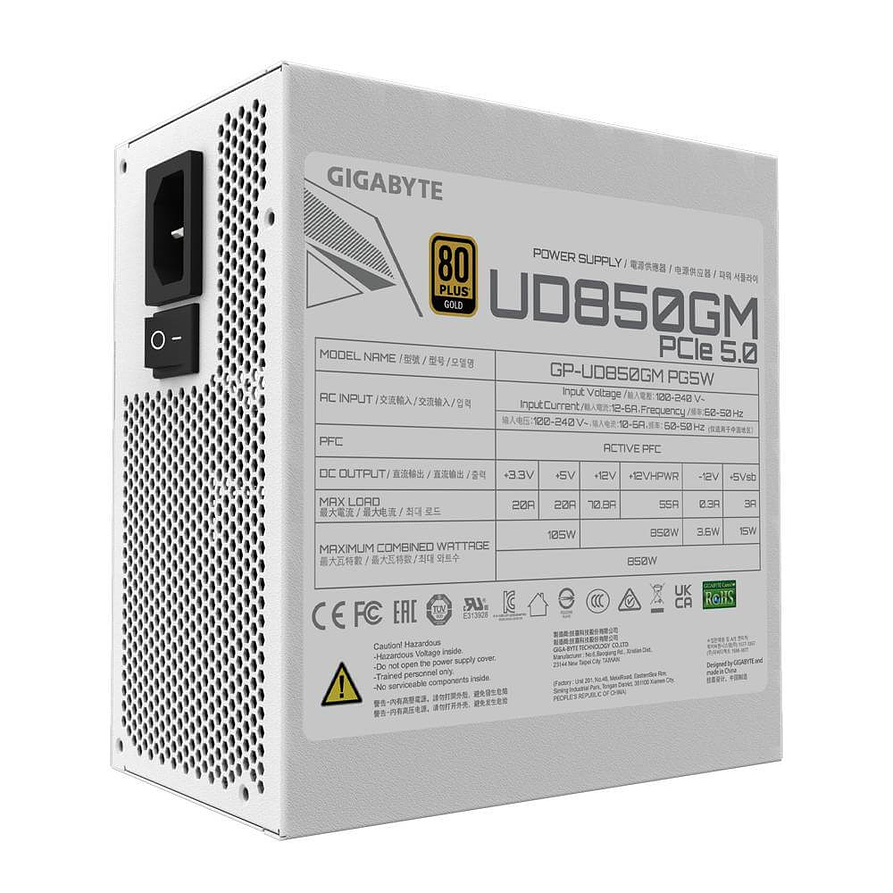 Fuente de Poder Gigabyte UD850GM PG5 850W Gold Modular PCIe 5.0 4