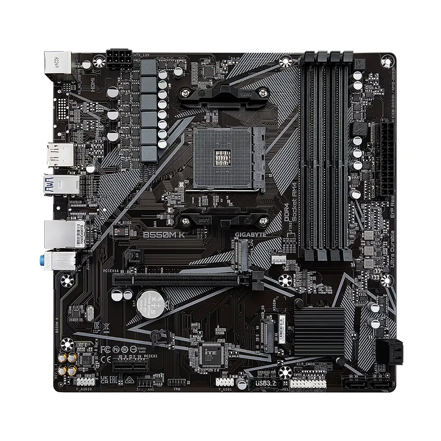 Placa Madre Gigabyte B550M K AMD AM4 PCIe 4.0 Micro-ATX DDR4 M.2 HDMI 2
