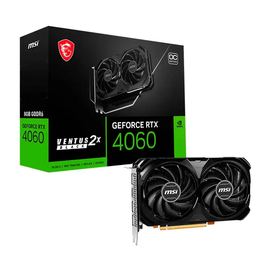 MSI GeForce RTX 4060 VENTUS 2X BLACK 8GB OC | GDDR6 17Gbps 1