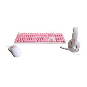 Kit Gamer Rosado LvlUp LU745 con Teclado, Mouse y Audífonos LED USB