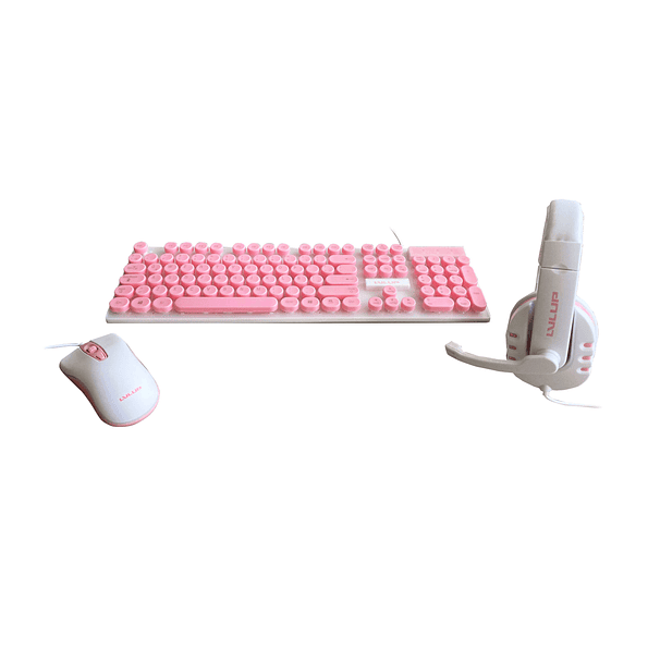Kit Gamer Rosado LvlUp LU745 con Teclado, Mouse y Audífonos LED USB 1