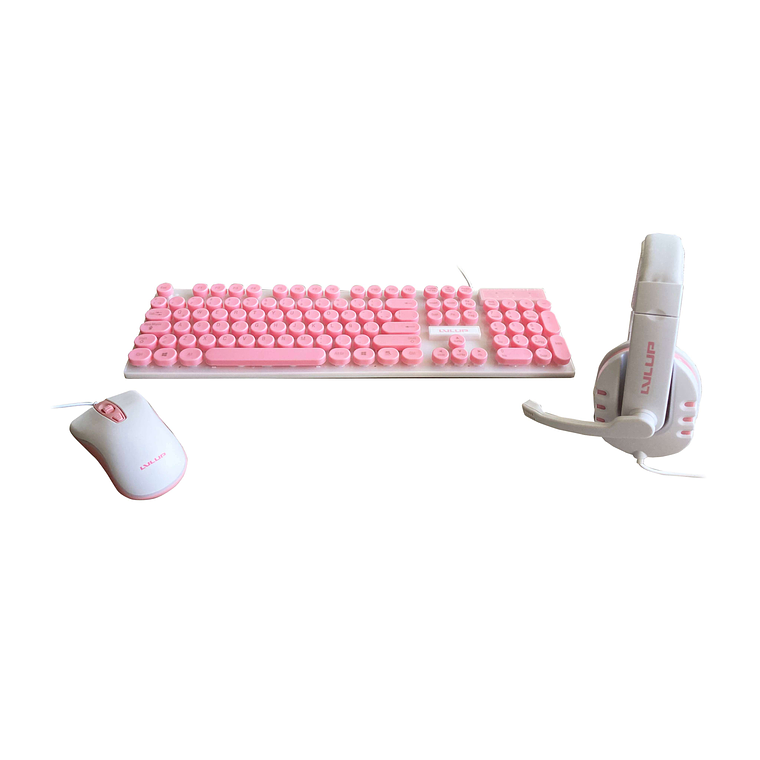 Kit Gamer Rosado LvlUp LU745 con Teclado, Mouse y Audífonos LED USB 1