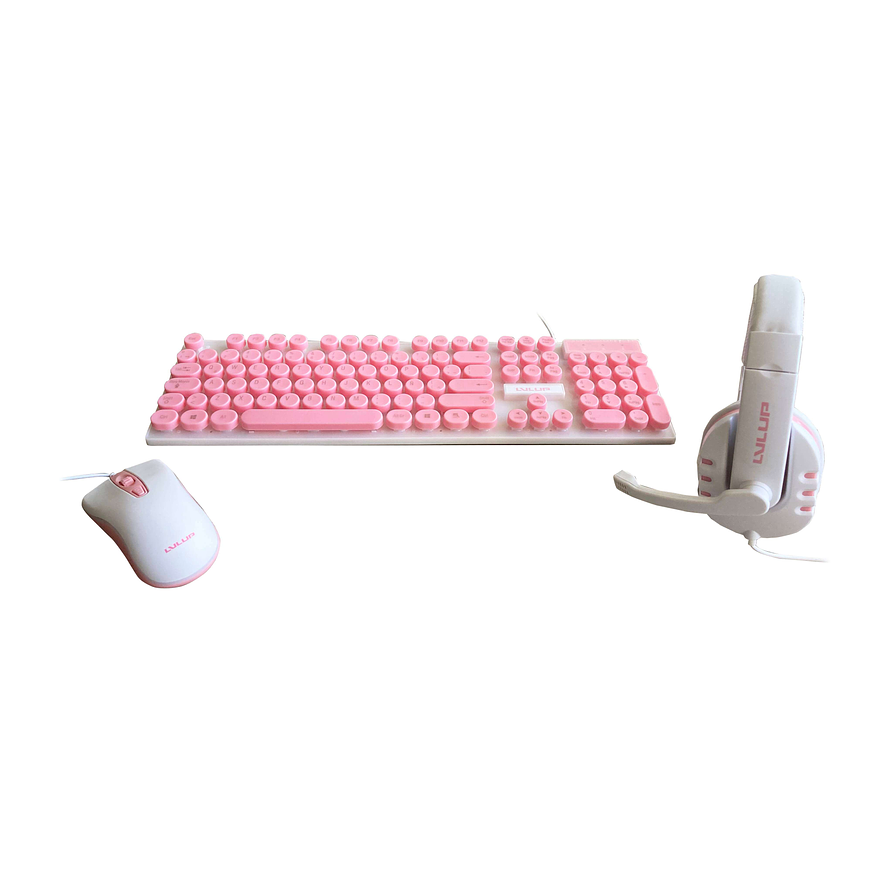 Kit Gamer Rosado LvlUp LU745 con Teclado, Mouse y Audífonos LED USB 1
