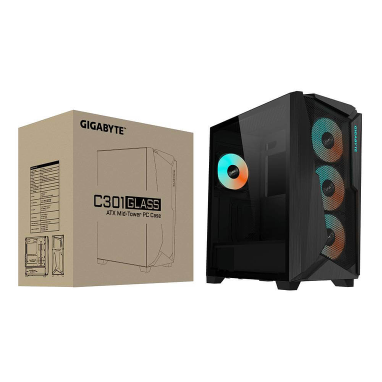 Gabinete Gamer Gigabyte C301 Glass E-ATX Vidrio Templado ARGB 4 Ventiladores 1