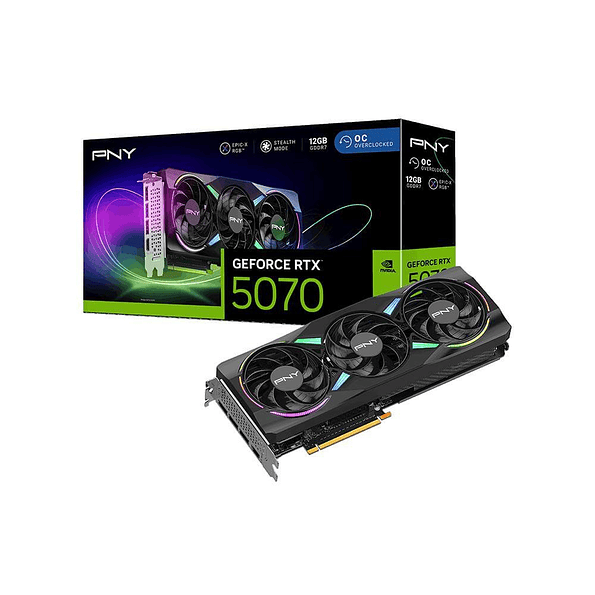 Tarjeta de Video PNY GeForce RTX 5070 12GB GDDR7 RGB Overclocked Triple Fan 1