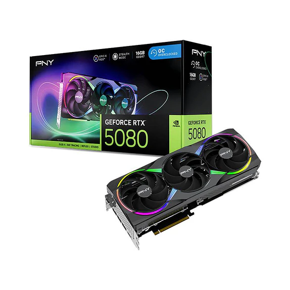Tarjeta de Video PNY GeForce RTX 5080 16GB GDDR7 ARGB EPIC-X Triple Fan OC 1