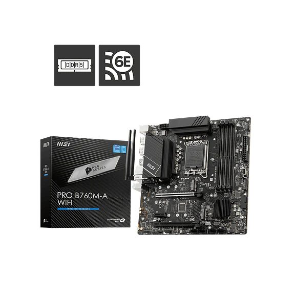 Placa Madre MSI PRO B760M-A WIFI DDR5 LGA1700 Micro-ATX (Wi-Fi 6E, 2.5G LAN) 1