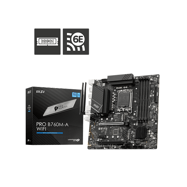 Placa Madre MSI PRO B760M-A WIFI DDR5 LGA1700 Micro-ATX (Wi-Fi 6E, 2.5G LAN) 1