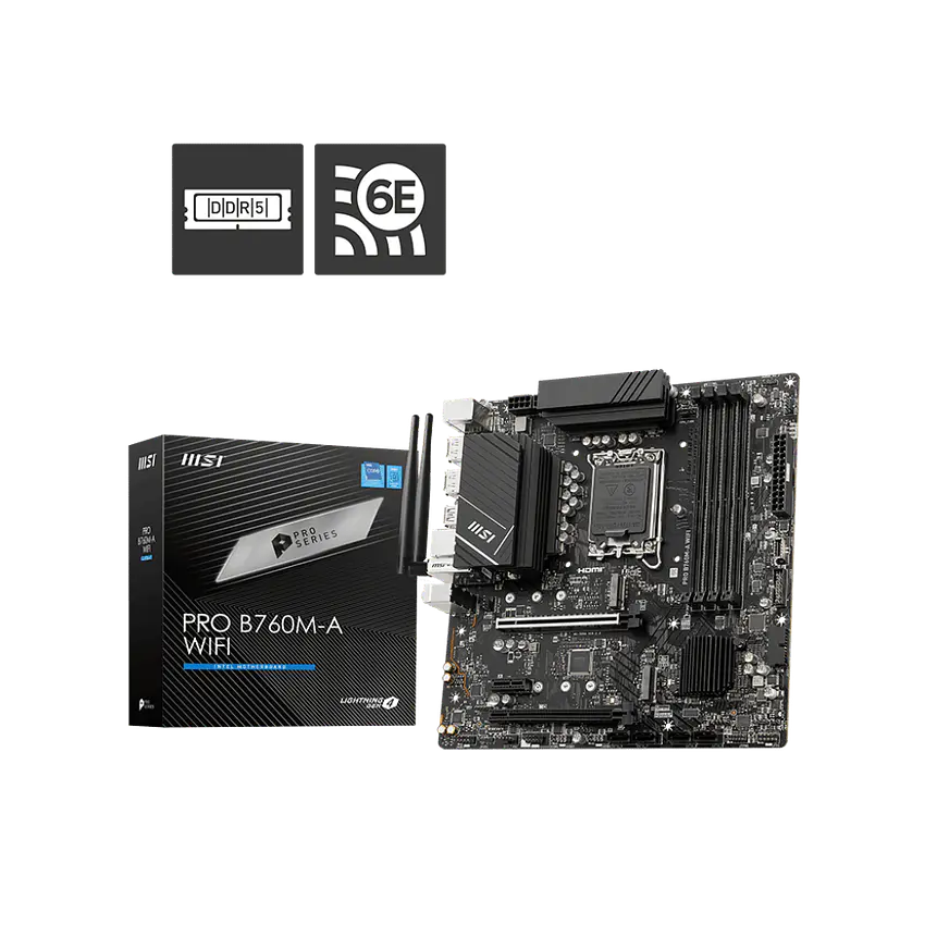 Placa Madre MSI PRO B760M-A WIFI DDR5 LGA1700 Micro-ATX (Wi-Fi 6E, 2.5G LAN) 1