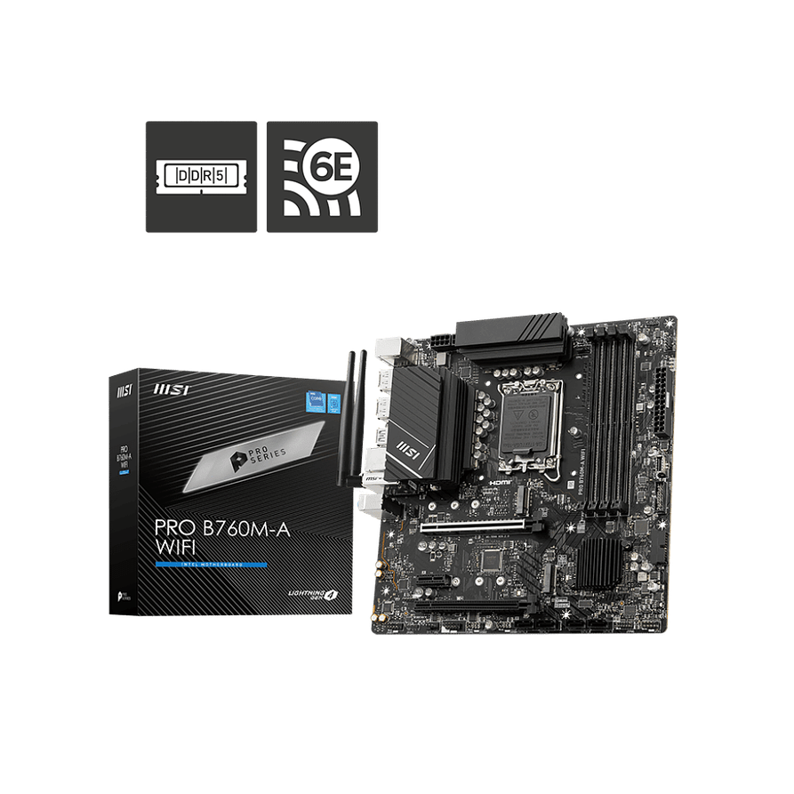 Placa Madre MSI PRO B760M-A WIFI DDR5 LGA1700 Micro-ATX (Wi-Fi 6E, 2.5G LAN) 1