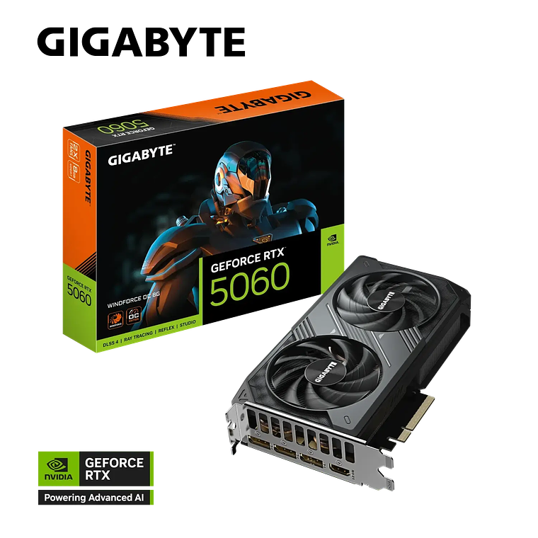 Tarjeta de Video GIGABYTE GeForce RTX 5060 WINDFORCE OC 8GB GDDR7 PCIe 5.0 1