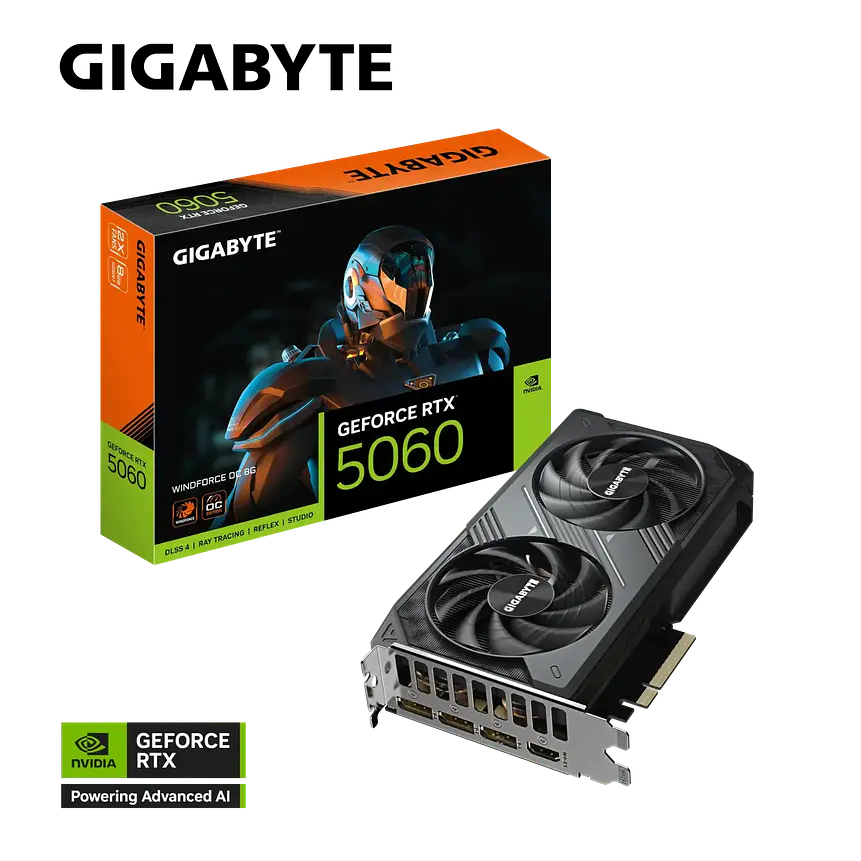 Tarjeta de Video GIGABYTE GeForce RTX 5060 WINDFORCE OC 8GB GDDR7 PCIe 5.0 1