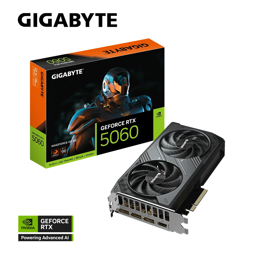 Tarjeta de Video GIGABYTE GeForce RTX 5060 WINDFORCE OC 8GB GDDR7 PCIe 5.0 1