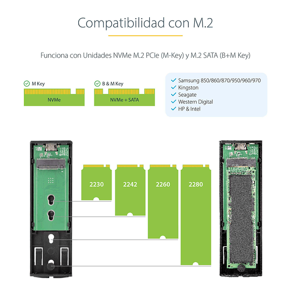Cofre para SSD M.2 PCIe NVMe y SATA StarTech USB-C 10Gbps 6
