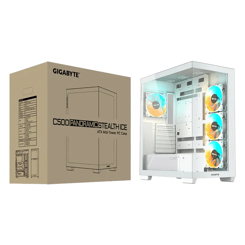 Gabinete Gamer Gigabyte C500 Panoramic Stealth Ice Blanco ATX Mid Tower 1