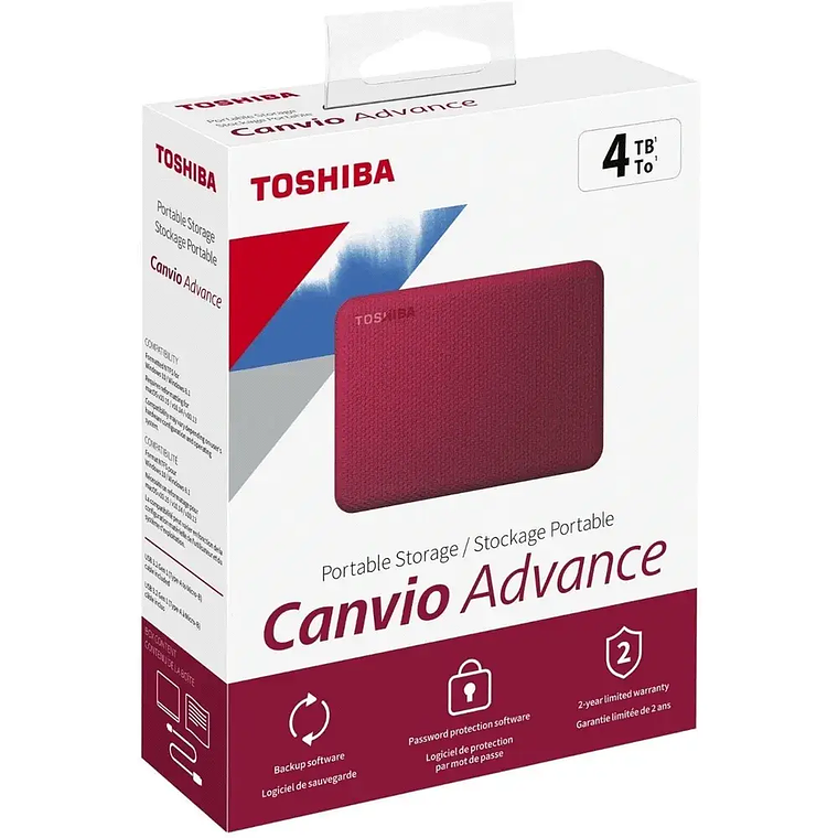 Disco Duro Externo Toshiba Canvio Advance 4TB USB 3.0 Rojo – Alta Capacidad y Velocidad Portátil 5