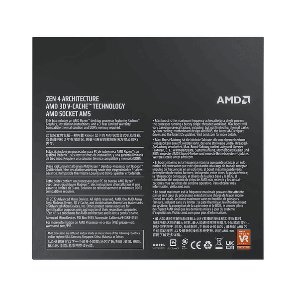 Procesador AMD Ryzen 7 7800X3D (AM5, 8 Núcleos, 16 Hilos, hasta 5.0GHz) 3