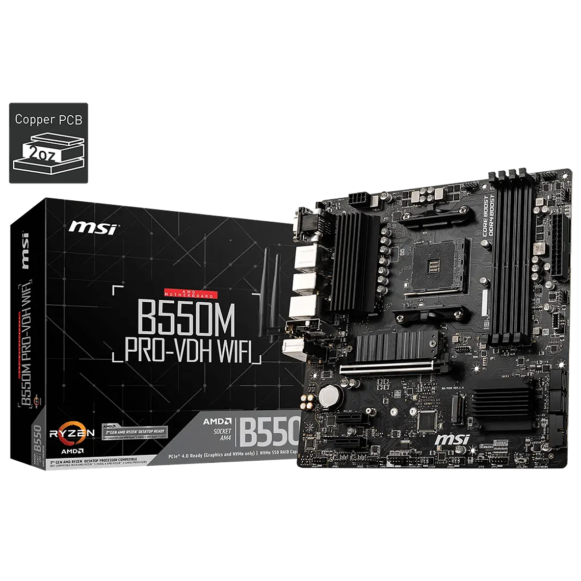 Placa Madre MSI B550M PRO-VDH WIFI (AM4, DDR4, PCIe 4.0, Micro-ATX) 1