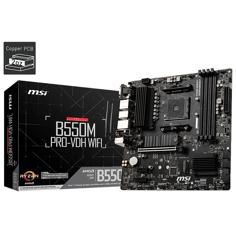 Placa Madre MSI B550M PRO-VDH WIFI (AM4, DDR4, PCIe 4.0, Micro-ATX) 1