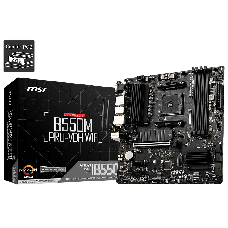 Placa Madre MSI B550M PRO-VDH WIFI (AM4, DDR4, PCIe 4.0, Micro-ATX) 1