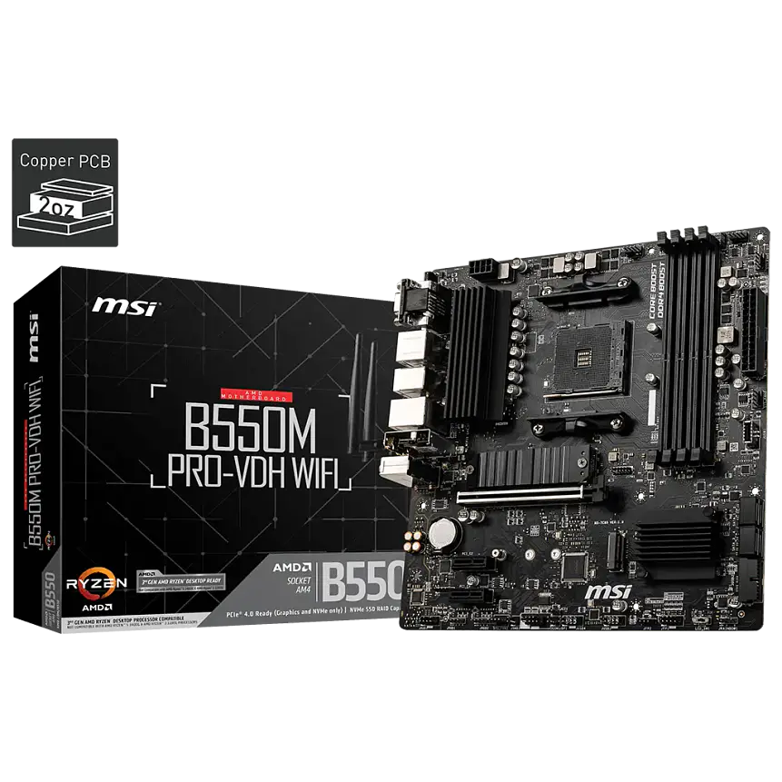 Placa Madre MSI B550M PRO-VDH WIFI (AM4, DDR4, PCIe 4.0, Micro-ATX) 1