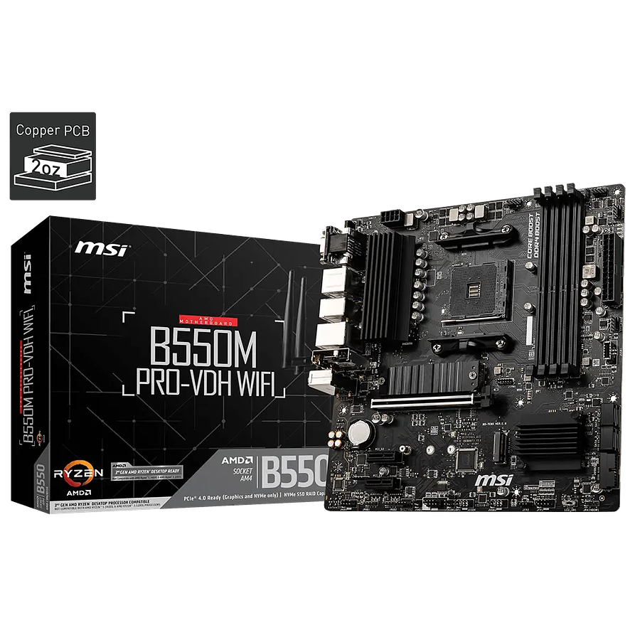 Placa Madre MSI B550M PRO-VDH WIFI (AM4, DDR4, PCIe 4.0, Micro-ATX) 1