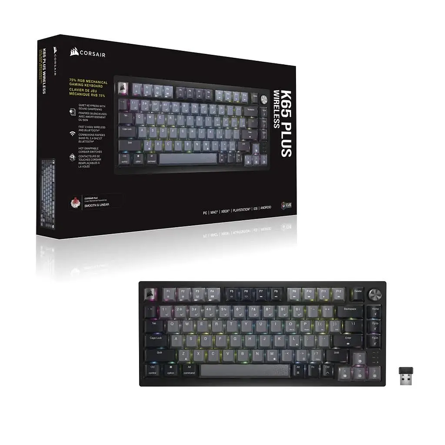 Teclado Mecánico Gamer Corsair K65 PLUS Wireless RGB 75% (MLX Red) Inglés – Midnight Grey 4