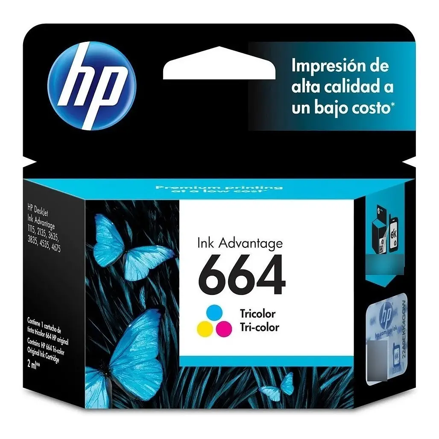 Cartucho Original HP 664 Tricolor (F6V28AL) para impresora DeskJet Ink Advantage 1