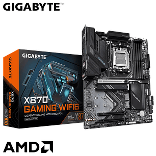Placa Madre GIGABYTE X870 GAMING WIFI6 AM5 ATX con Wi-Fi 6E, DDR5 y M.2