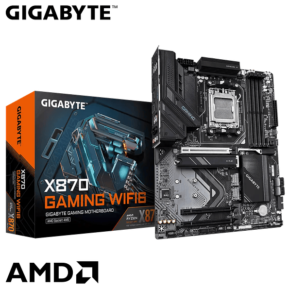 Placa Madre GIGABYTE X870 GAMING WIFI6 AM5 ATX con Wi-Fi 6E, DDR5 y M.2 1