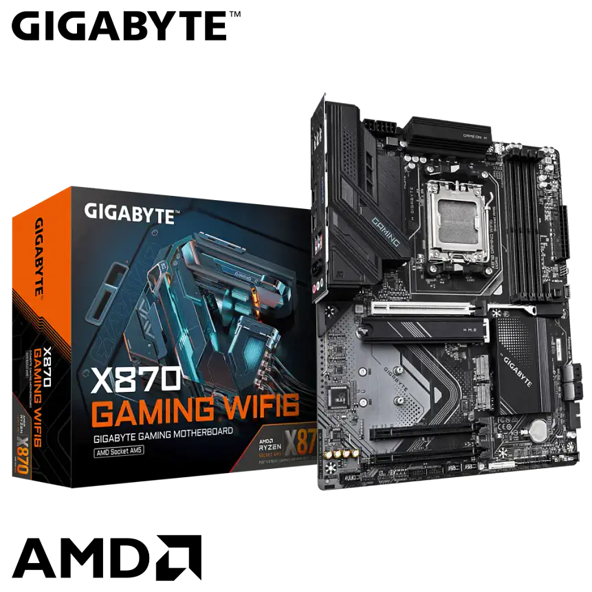 Placa Madre GIGABYTE X870 GAMING WIFI6 AM5 ATX con Wi-Fi 6E, DDR5 y M.2 1