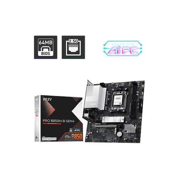 Placa Madre MSI PRO B850M-B GEN4 AM5 DDR5 Micro ATX (Ryzen 7000/8000/9000) 1