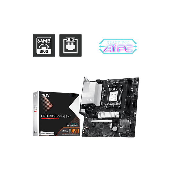 Placa Madre MSI PRO B850M-B GEN4 AM5 DDR5 Micro ATX (Ryzen 7000/8000/9000) 1