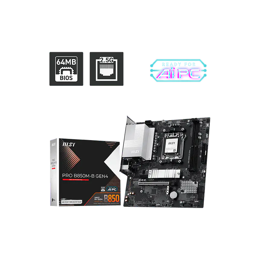 Placa Madre MSI PRO B850M-B GEN4 AM5 DDR5 Micro ATX (Ryzen 7000/8000/9000) 1