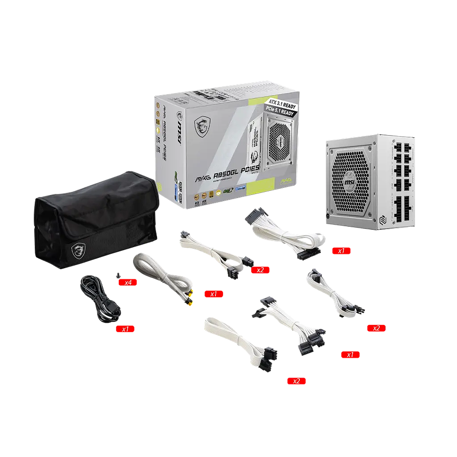 Fuente de Poder MSI MAG A850GL PCIE5 White 850W 80+ Gold Modular ATX 3.0 4