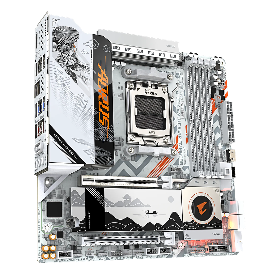Placa Madre Gigabyte B850M AORUS ELITE WIFI7 ICE-P AM5 DDR5 Micro ATX 3